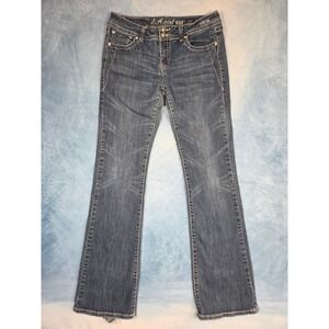 LA Idol USA Women's Bootcut Jeans 11 Blue Rhinestone Flap Pocket Y2K W33 L34
